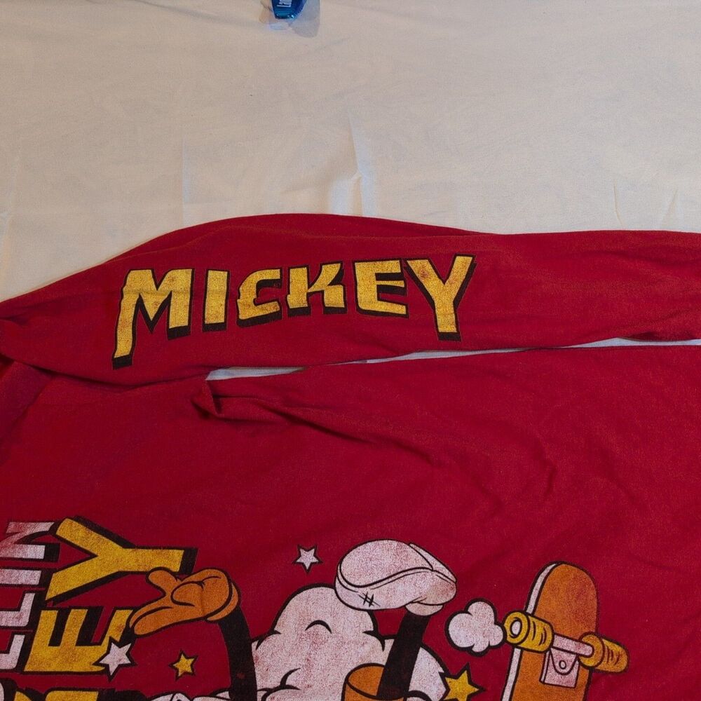 Disney Mickey Mouse Keep Rollin Skater Long Sleeve Red Shirt / Tee Medium - Picture 4 of 8